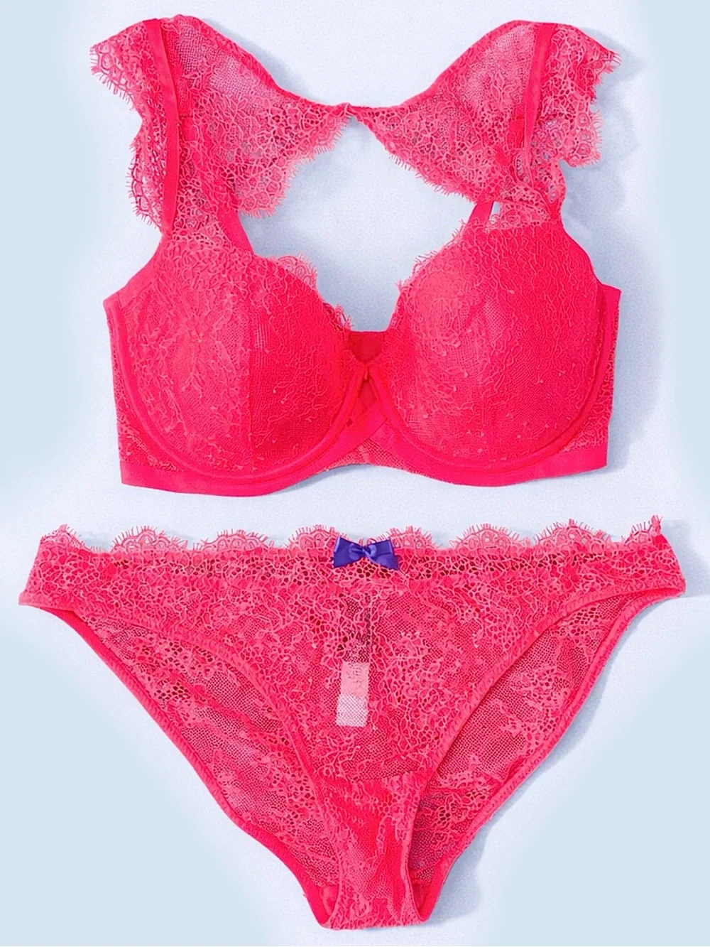 Victoria’s Secret Very Sexy Neon Pink Lace Bra & Panty Set 32DD Medium NWT Y2K - Picture 1 of 9